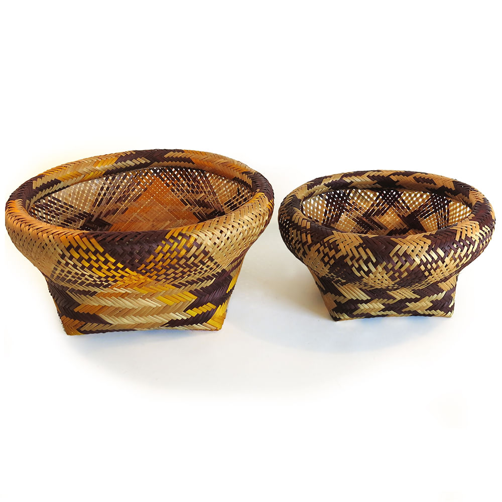 Cj. 2 Cestas com Trama em Marrom e Amarelo Cj. 2 Cestas com Trama em Marrom e Amarelo