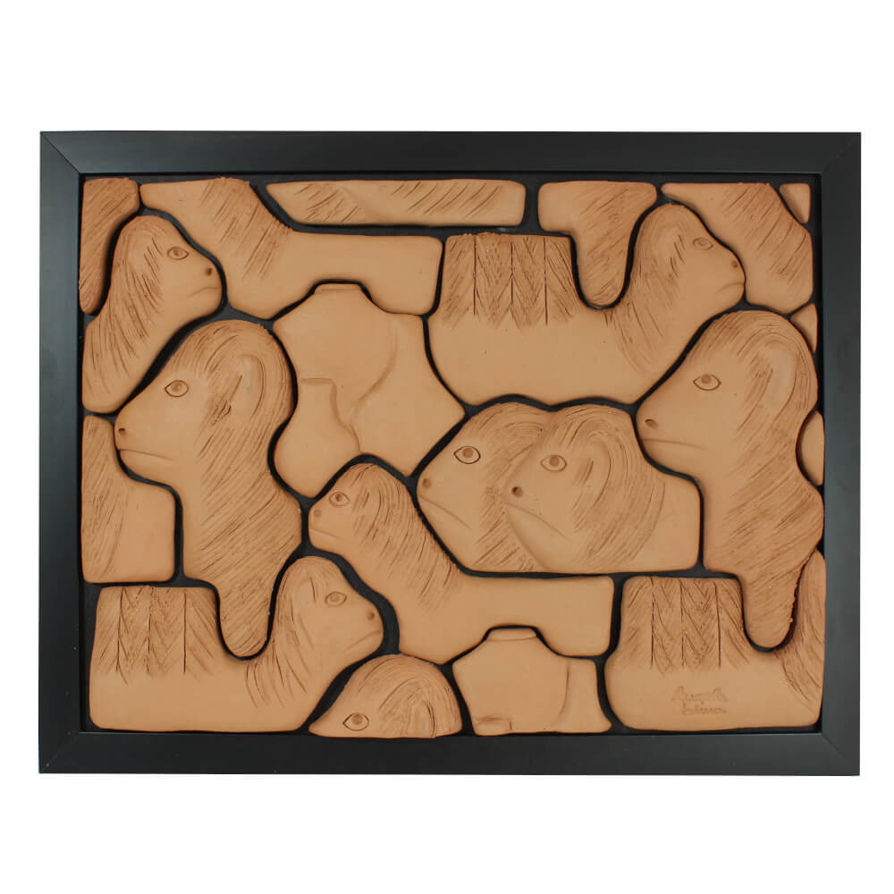 Quadro retangular com Carrancas em cerâmica Quadro retangular com Carrancas em cerâmica