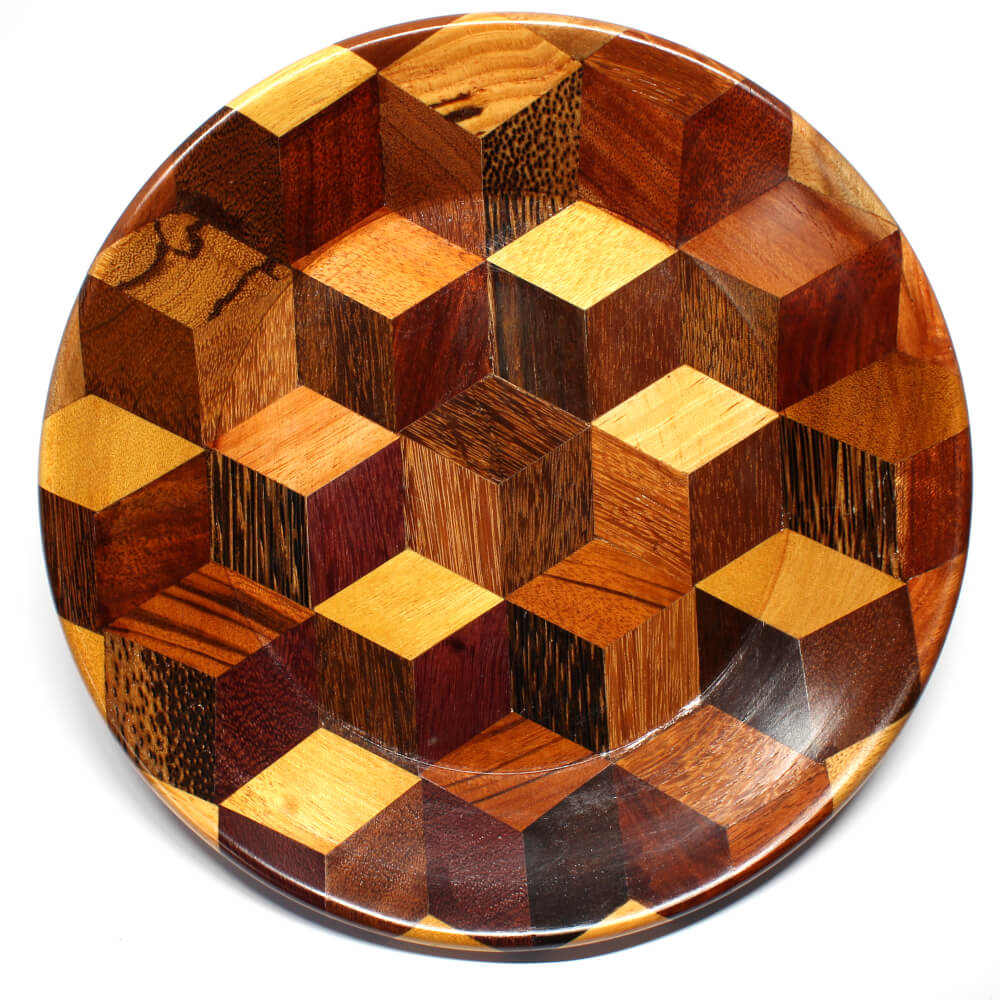 Prato decorativo em madeira marchetada Prato decorativo em madeira marchetada
