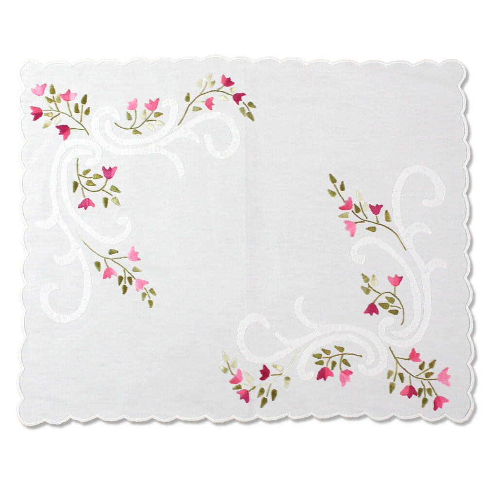 Toalha de bandeja com bordado / tecido percal - flores rosa Toalha de bandeja com bordado / tecido percal - flores rosa