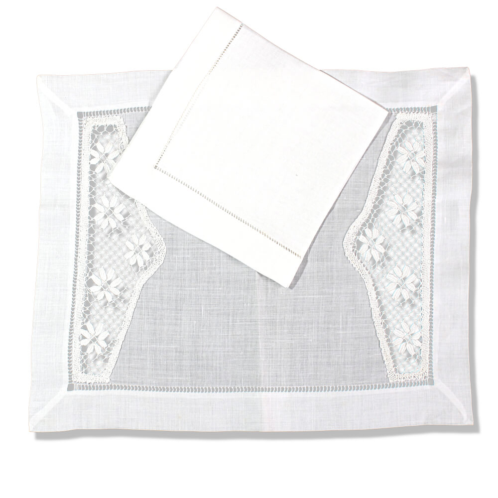 Conjunto de jogo americano com guardanapos - com renda - 2 serviços Conjunto de jogo americano com guardanapos - com renda - 2 serviços