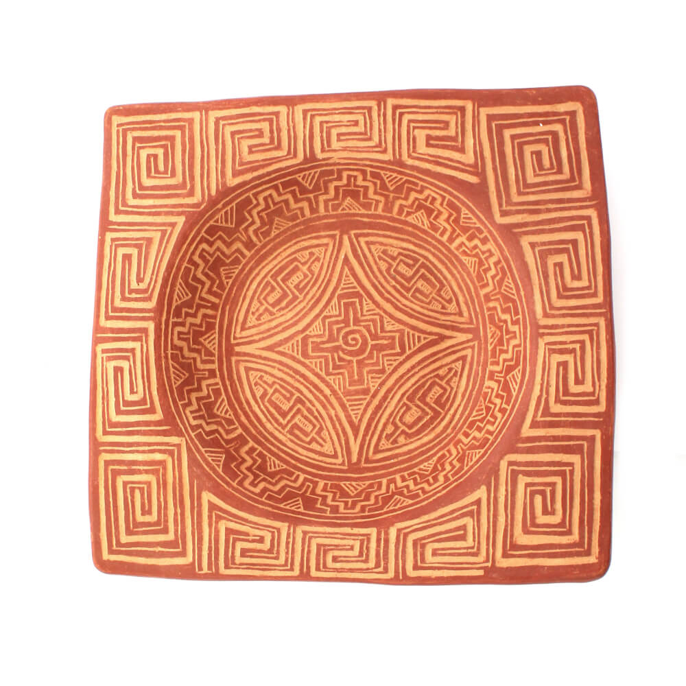 Prato em cerâmica Marajoara Quadrado com Quadrados Prato em cerâmica Marajoara Quadrado com Quadrados