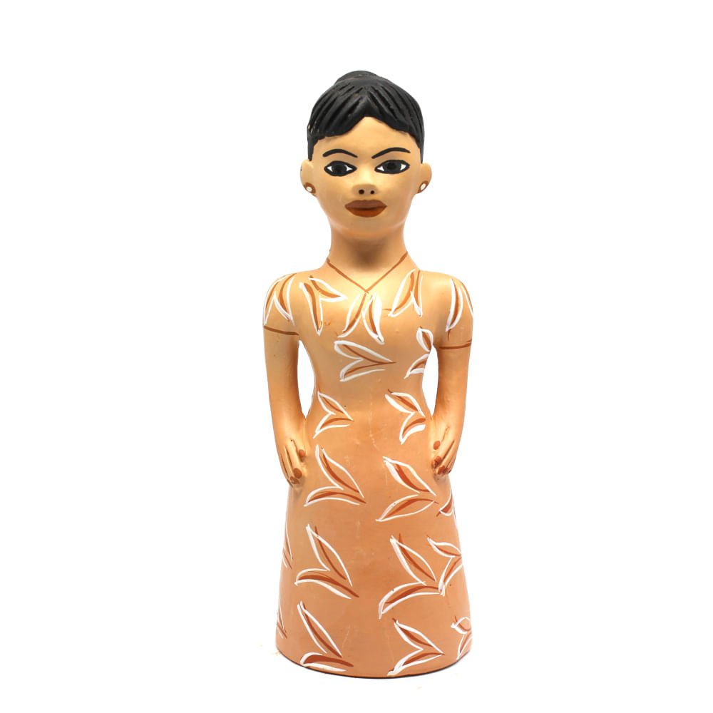 Boneca vestido flor branca em V em cerâmica Boneca vestido flor branca em V em cerâmica