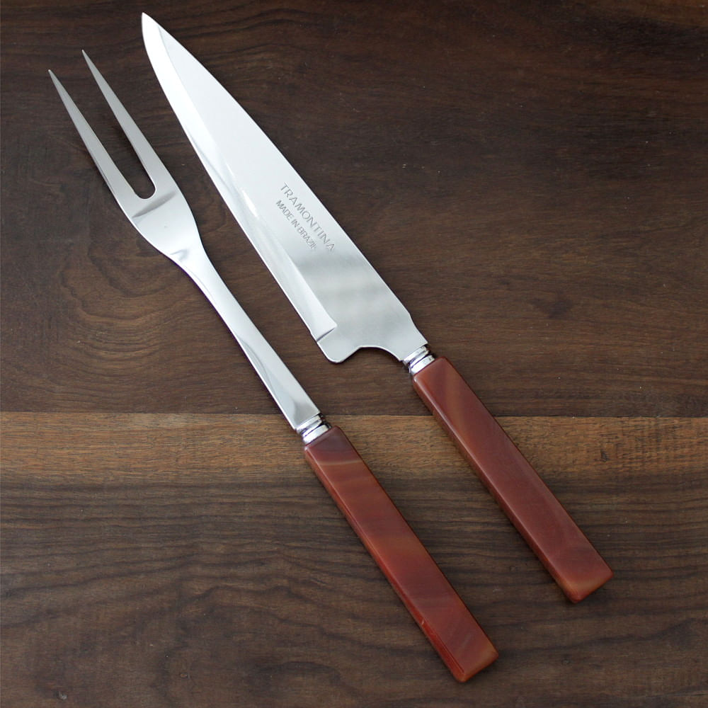 Conjunto Garfo e Faca com cabo em Ágata - Marrom Conjunto Garfo e Faca com cabo em Ágata - Marrom