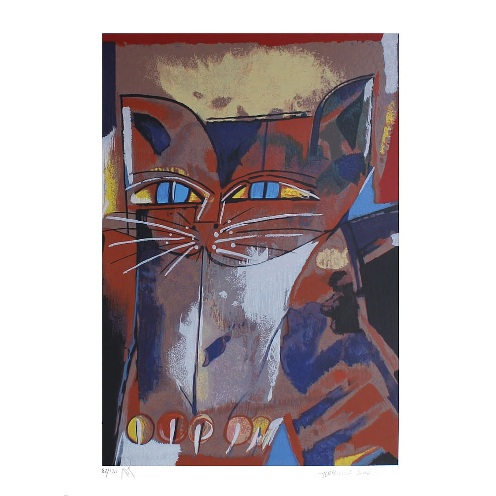 Gravura Gato Sentado Malhado - Aldemir Martins Gravura Gato Sentado Malhado - Aldemir Martins