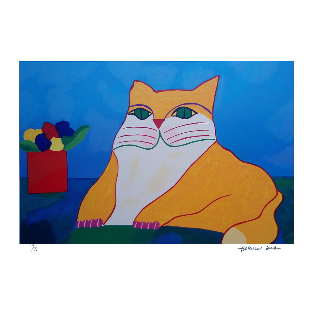 Gravura Gato Deitado Amarelo - Aldemir Martins Gravura Gato Deitado Amarelo - Aldemir Martins