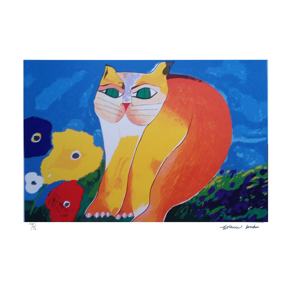 Gravura Gato em Pé Laranja e Amarelo - Aldemir Martins Gravura Gato em Pé Laranja e Amarelo - Aldemir Martins