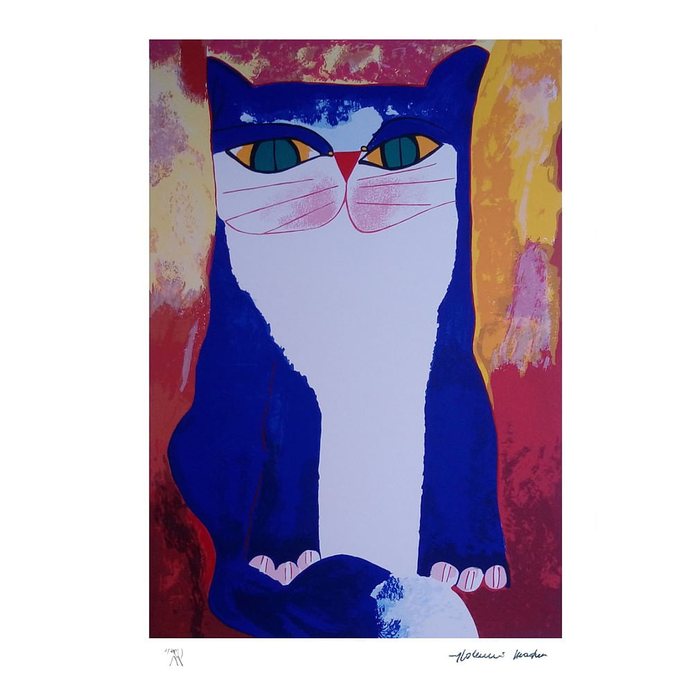 Gravura Gato Sentado Azul - Aldemir Martins Gravura Gato Sentado Azul - Aldemir Martins