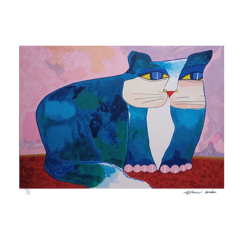 Gravura Gato deitado Azul - Aldemir Martins Gravura Gato deitado Azul - Aldemir Martins