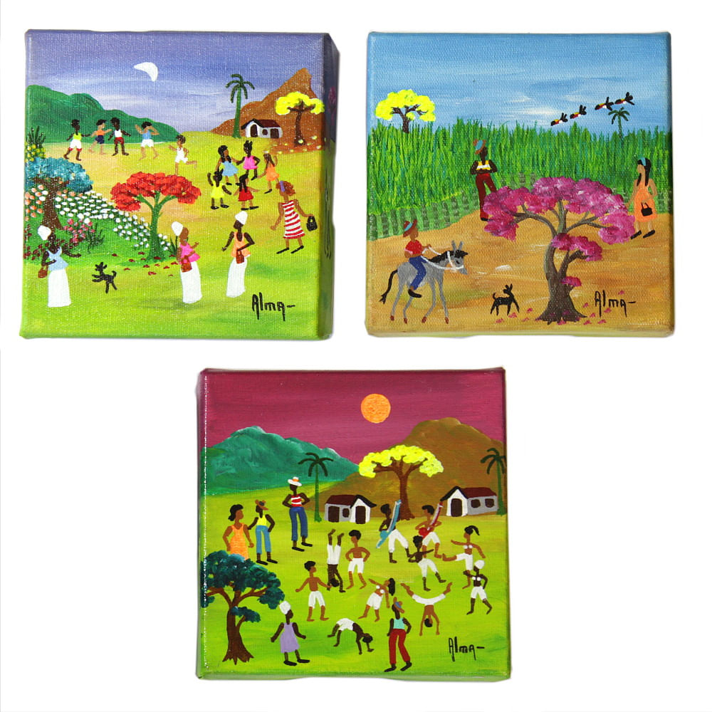 Trio de quadros festa - Tela Trio de quadros festa - Tela