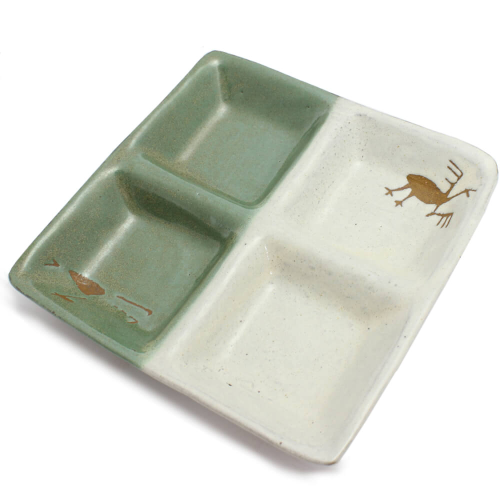 Petisqueira Cerâmica Serra da Capivara branco e verde Petisqueira Cerâmica Serra da Capivara branco e verde