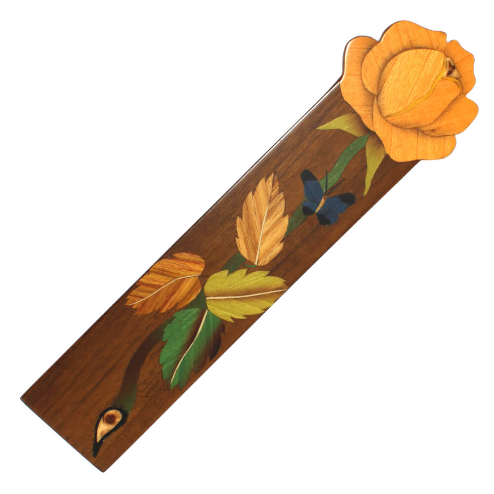 Marcador de página para livro em madeira Marchetada - Rosa cor de laranja Marcador de página para livro em madeira Marchetada - Rosa cor de laranja