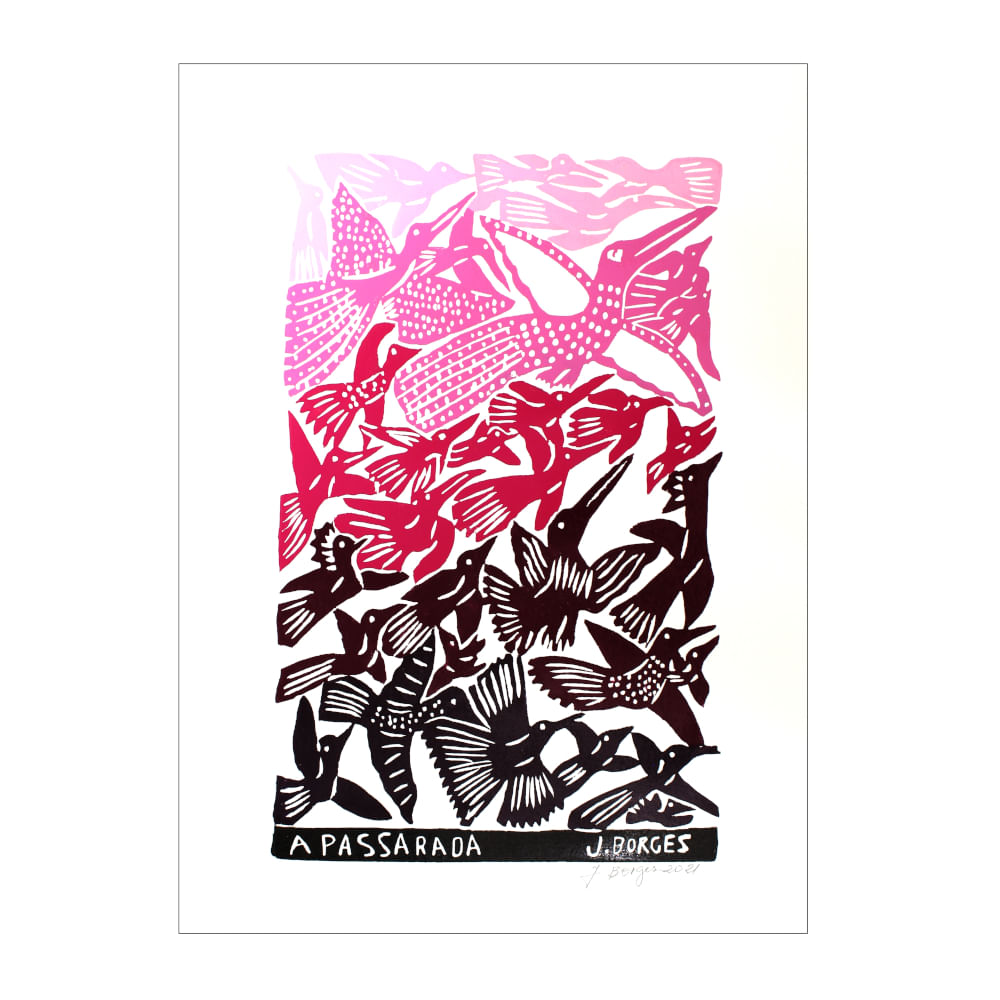 Xilogravura dégradé rosa - A Passarada Xilogravura dégradé rosa - A Passarada