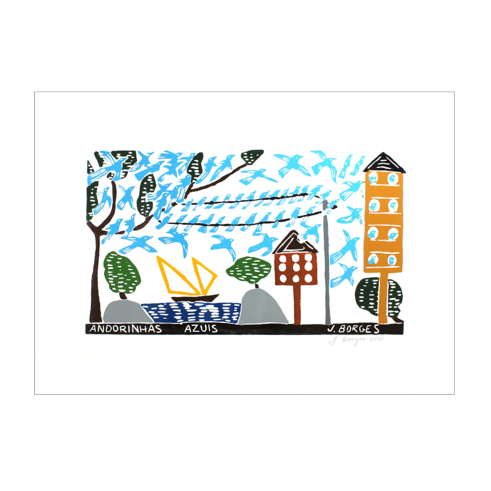 Xilogravura color - Andorinhas Azuis Xilogravura color - Andorinhas Azuis