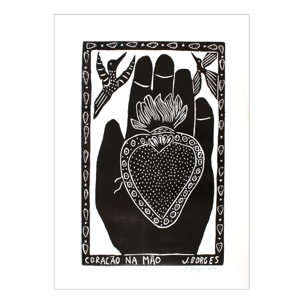 Xilogravura P/B - Coração na Mão Xilogravura P/B - Coração na Mão
