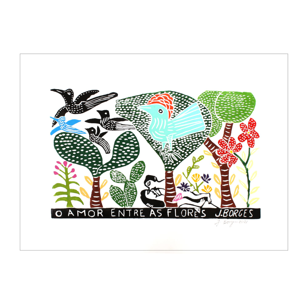 Xilogravura color - O Amor Entre as Flores Xilogravura color - O Amor Entre as Flores