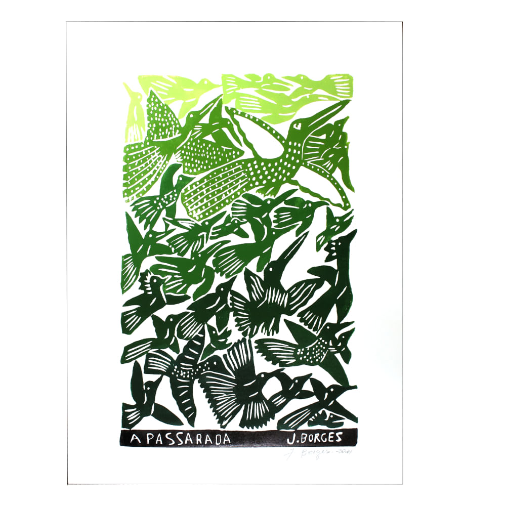 Xilogravura dégradé verde - A Passarada Xilogravura dégradé verde - A Passarada