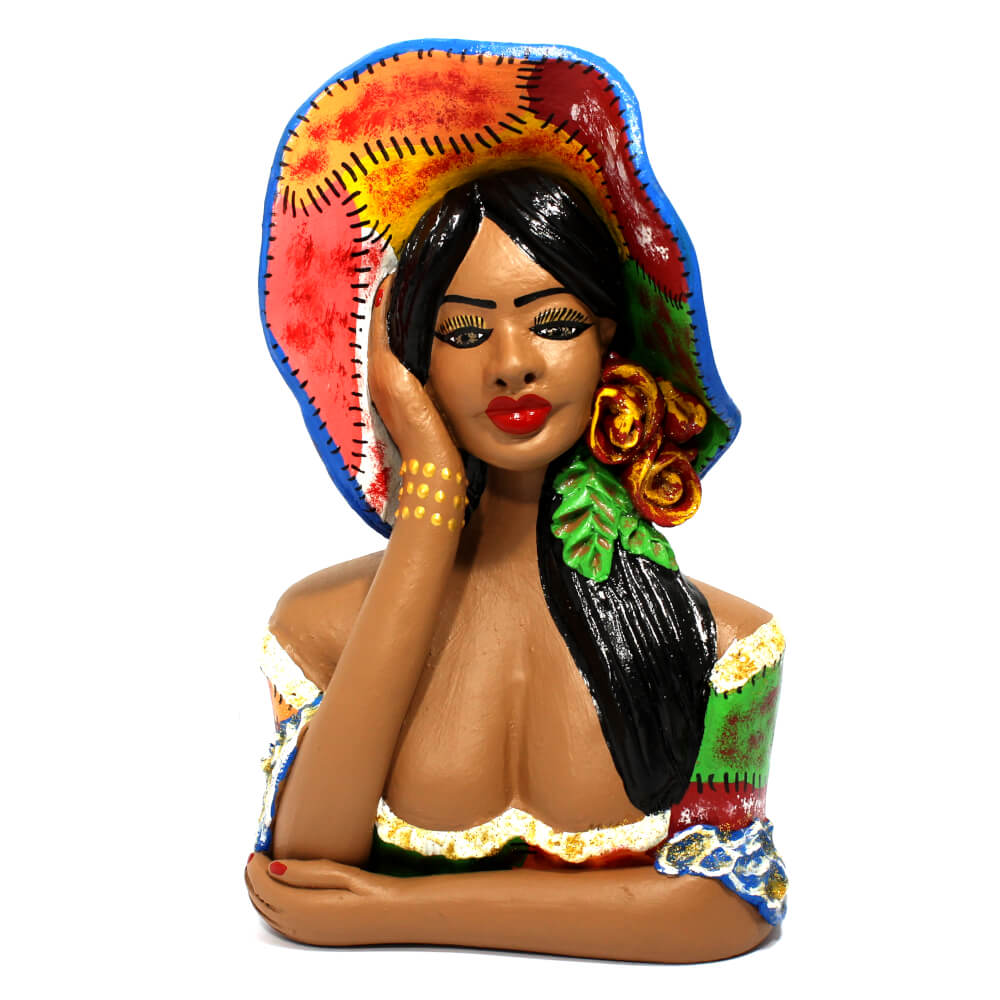 Escultura Namoradeira de cerâmica Chapéu vermelho - P Escultura Namoradeira de cerâmica Chapéu vermelho - P