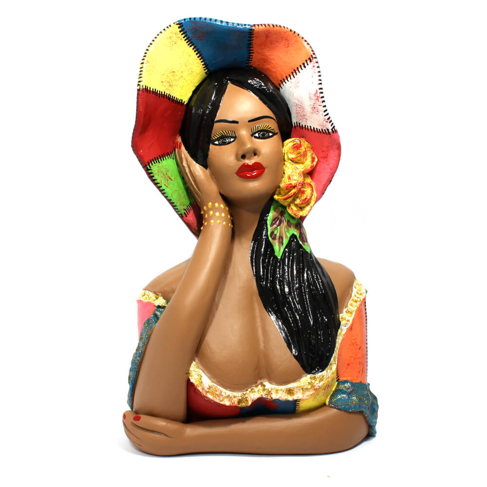 Escultura Namoradeira de cerâmica com flor amarela - M Escultura Namoradeira de cerâmica com flor amarela - M