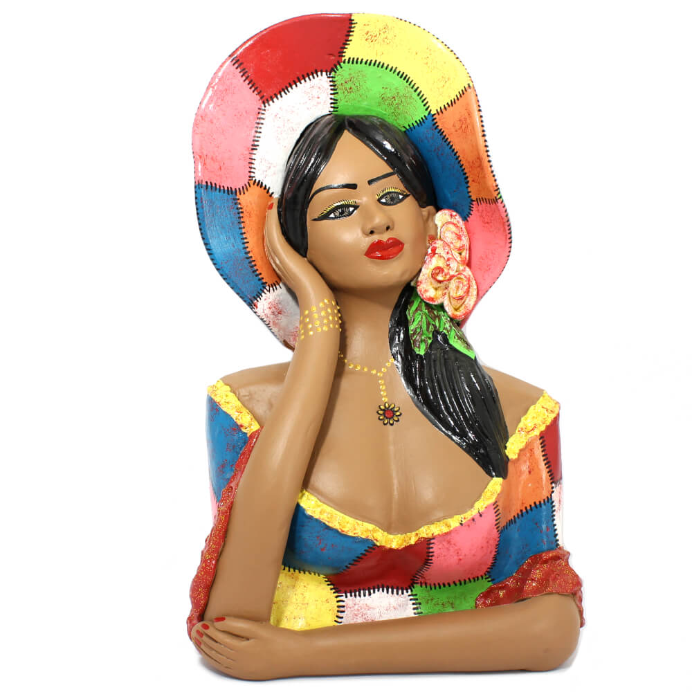 Escultura Namoradeira de cerâmica com flor branca - G Escultura Namoradeira de cerâmica com flor branca - G