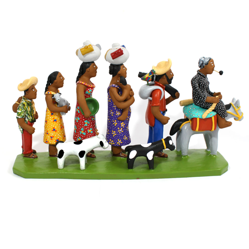 Escultura Retirantes em barro - Base Verde Escultura Retirantes em barro - Base Verde