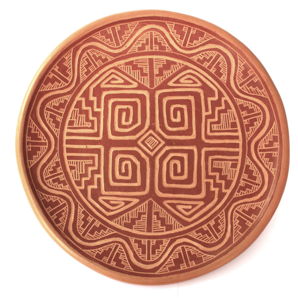 Prato Marajoara de parede redondo com ondas Prato Marajoara de parede redondo com ondas