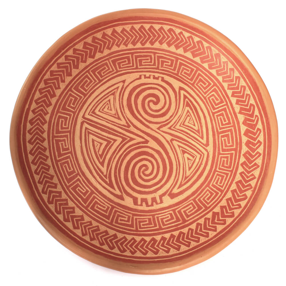 Prato Marajoara de parede redondo com setas Prato Marajoara de parede redondo com setas