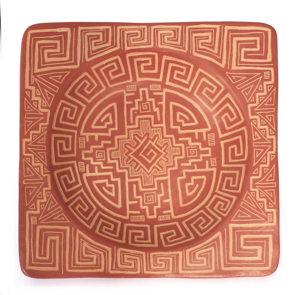 Prato decorativo Marajoara quadrado com caracol Prato decorativo Marajoara quadrado com caracol