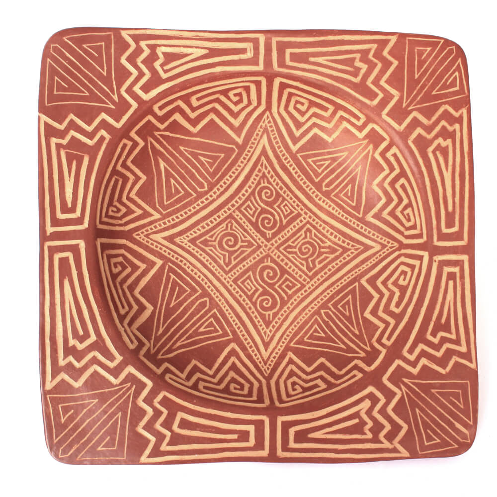Prato decorativo Marajoara quadrado com losango Prato decorativo Marajoara quadrado com losango