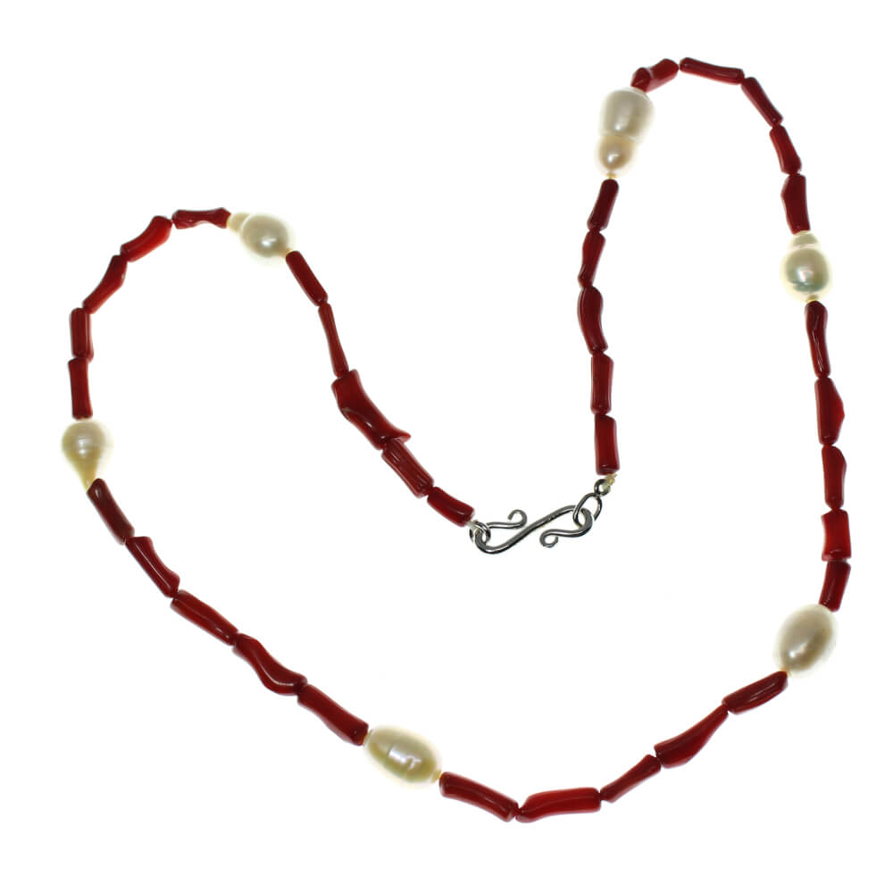 Colar com Coral e Pérolas com fecho em Prata - 50 cm Colar com Coral e Pérolas com fecho em Prata - 50 cm